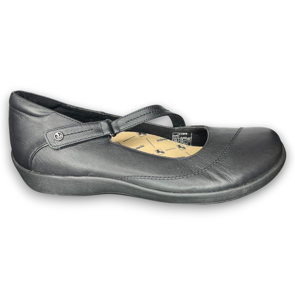 Revere Petra Black Leather Comfort Mary Jane‎ Flats Women's 12W (Fits 10.5–11)
